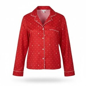 Victoria's Secret Red Polka Dot Satin Pajama Set Long Sleeve Pants Womens Medium